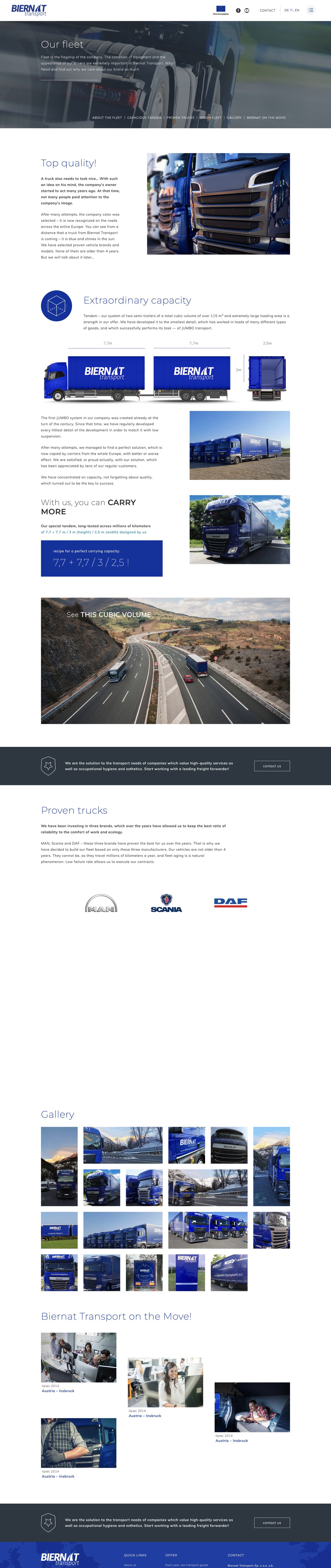 Fleet page with vehicle specification and gallery